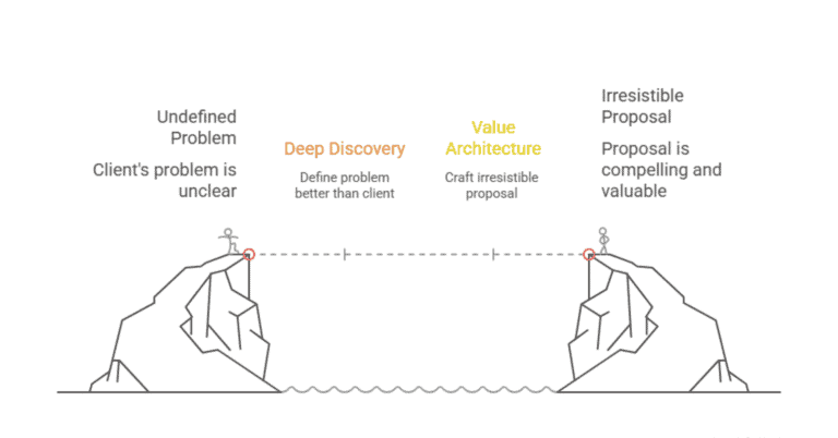 Steps from problem to compelling proposal illustration.