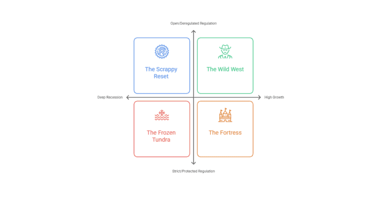 Economic strategy quadrant diagram with four scenarios.