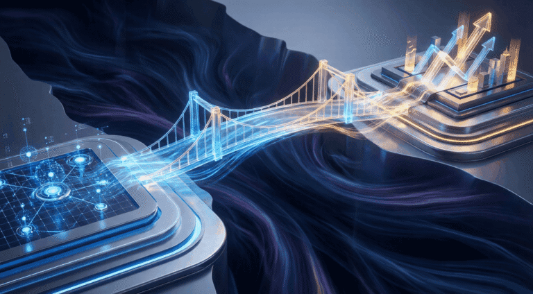 Digital bridge connecting technology platforms illustration.