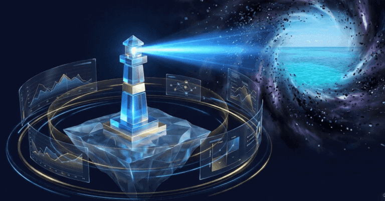 Crystal lighthouse projecting light into whirlpool portal