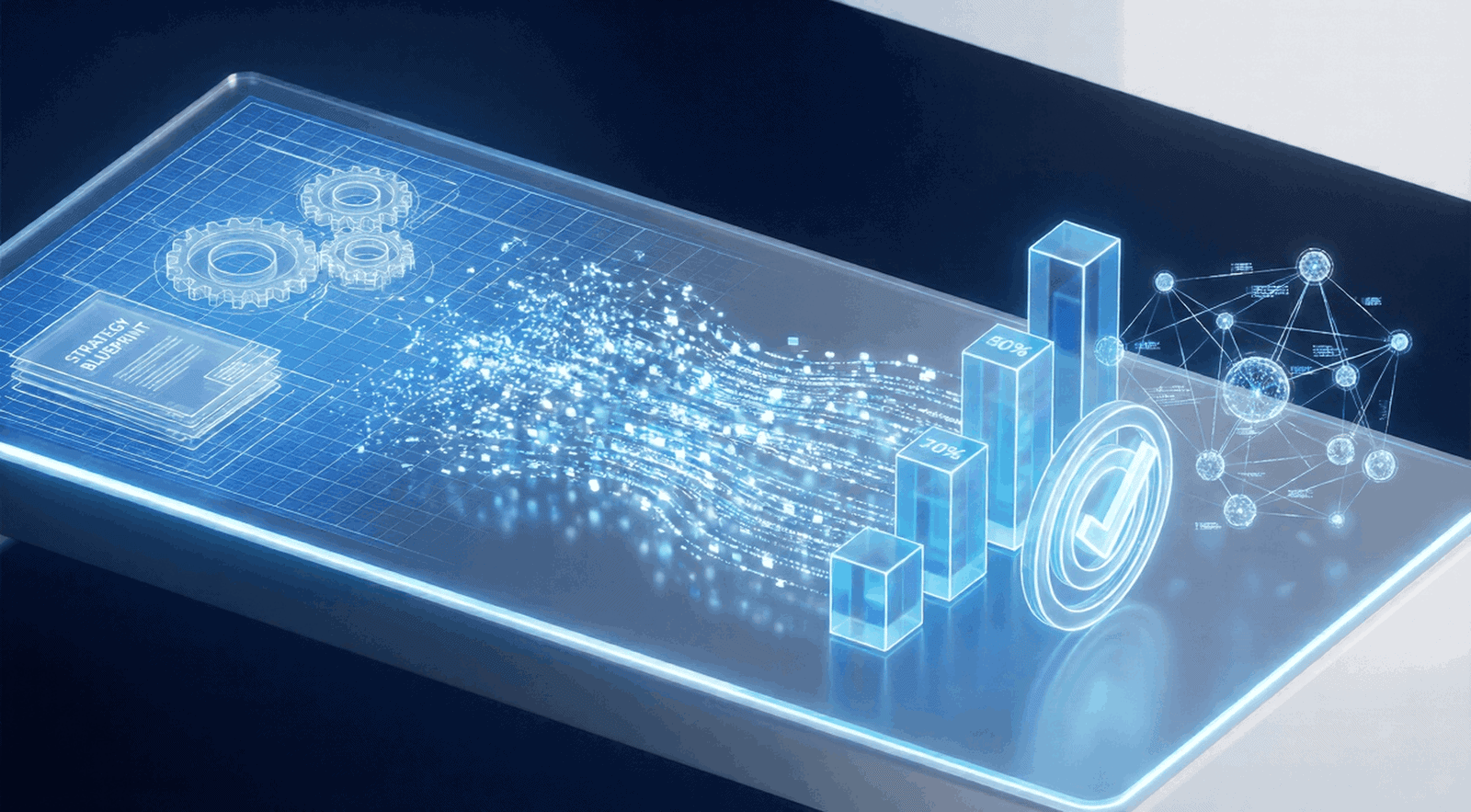 Digital transformation strategy diagram with data flow.