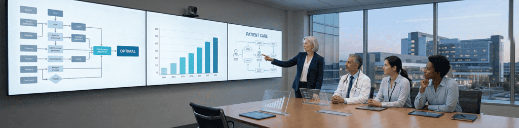 Healthcare professionals discussing patient care strategies.