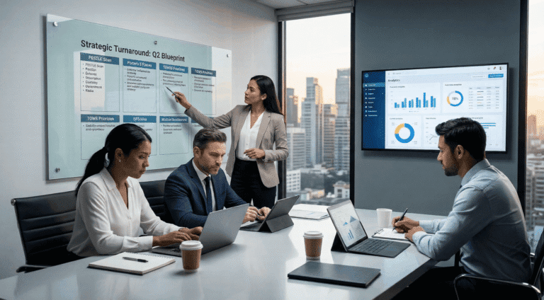 Business meeting with strategy presentation.