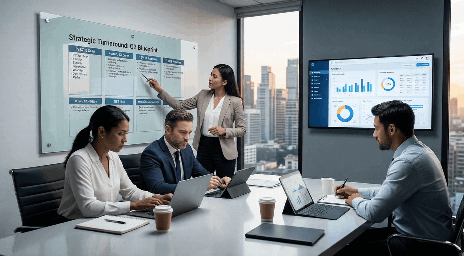 Business meeting with strategy presentation.