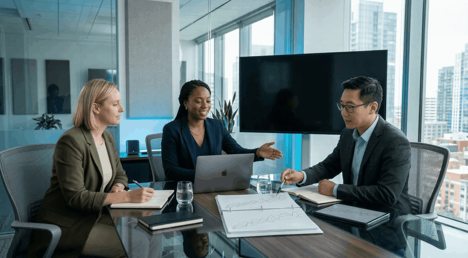 Three colleagues in a business meeting