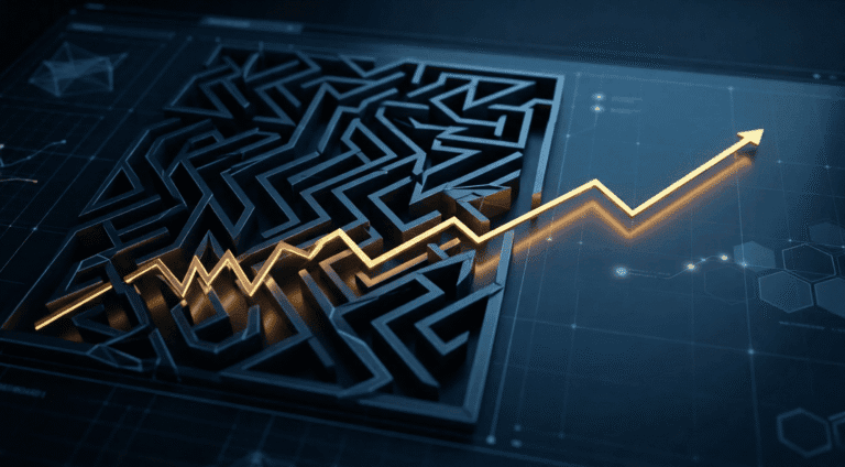 Maze with upward gold arrow