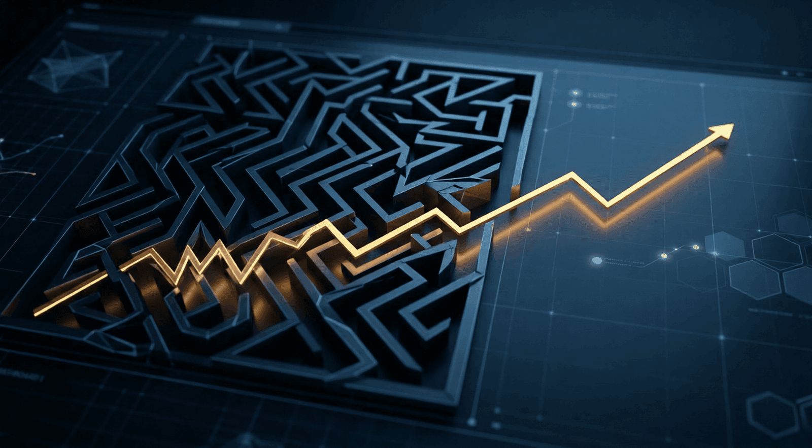 Maze with upward gold arrow