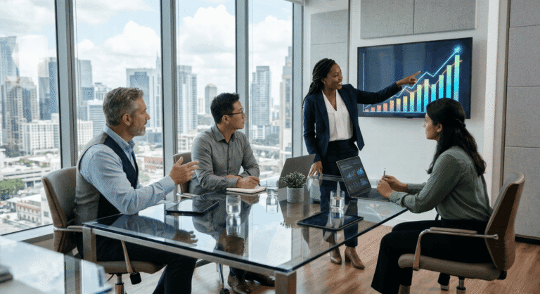 Business meeting with growth chart presentation