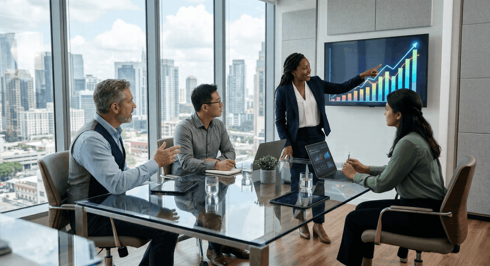 Business meeting with growth chart presentation